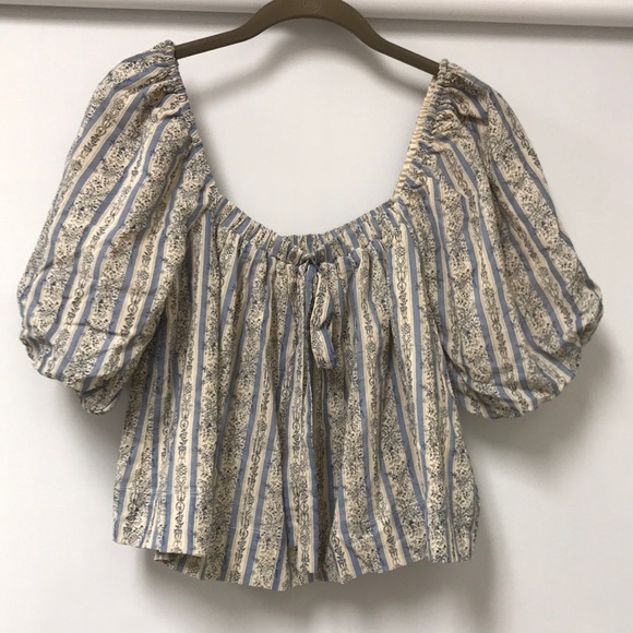 AUREUM Tops - Aureum Lakeland Floral Striped Peasant Top